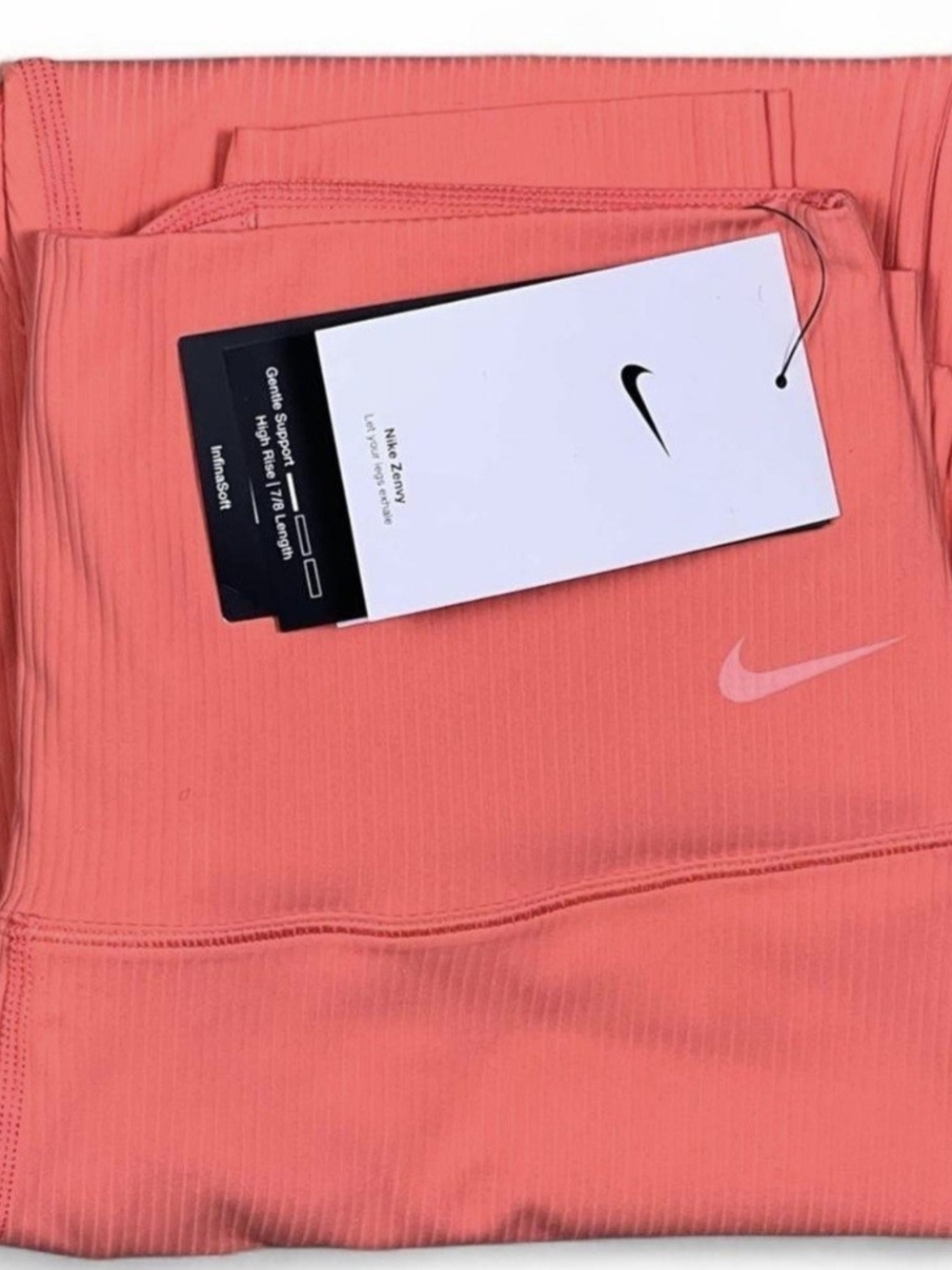 nwt nike zenvy ribbed 7/8 leggings in peach pink sz large
